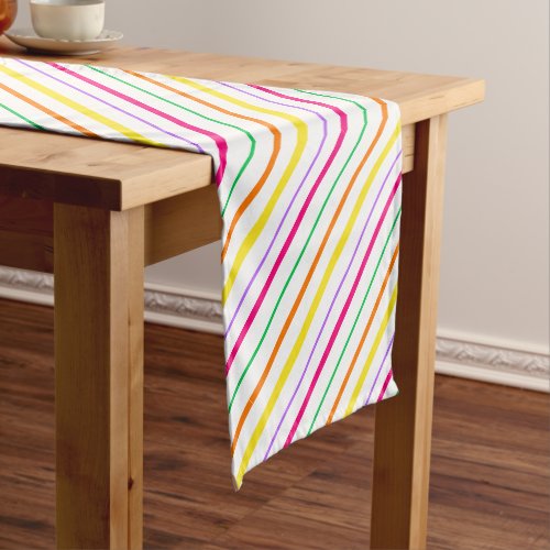 Tropical Pink Green Orange Yellow Stripes Short Table Runner