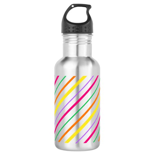 Tropical Pink Green Orange Yellow Stripes Stainless Steel Water Bottle