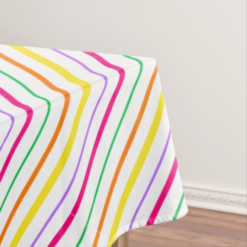 Tropical Pink Green Orange Yellow Stripes Tablecloth