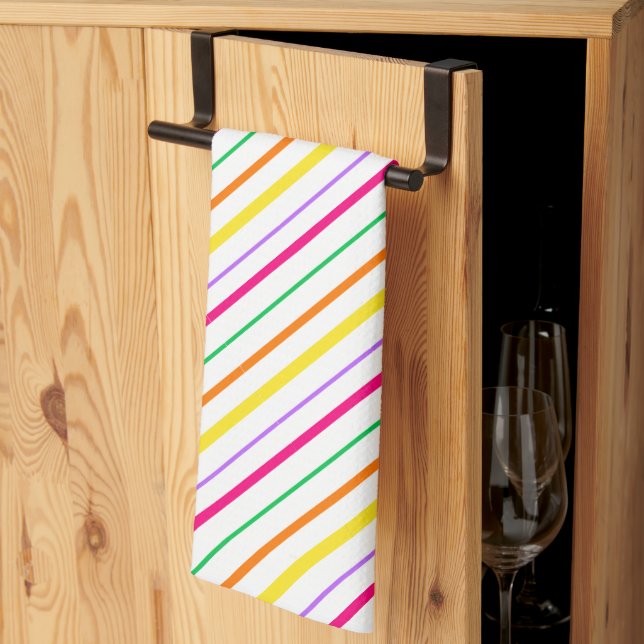 Tropical Pink Green Orange Yellow Stripes. The per Kitchen Towel (Thirds Fold)