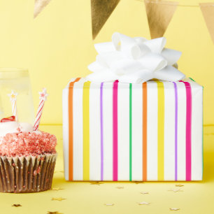 Tropical Pink Green Orange Yellow Stripes Wrapping Paper