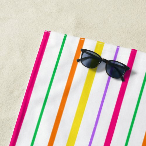 Tropical Pink Green Orange Yellow Strips Beach Towel