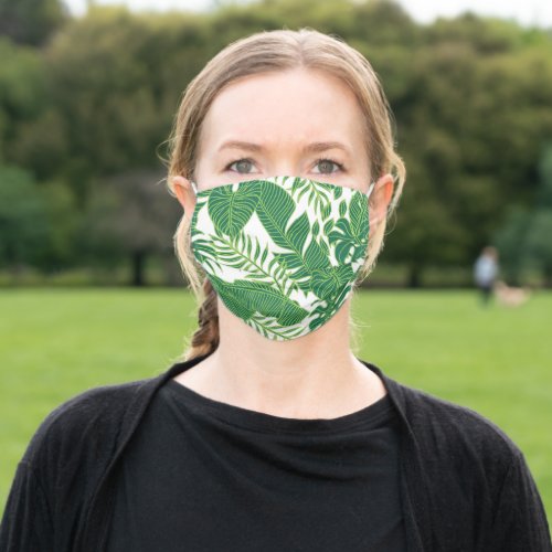 Tropical Pink Green Palm Banana Leaves Outdoor  Th Adult Cloth Face Mask