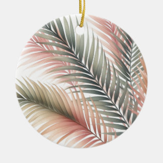 Tropical Pink Green Palm Leaves Ceramic Ornament