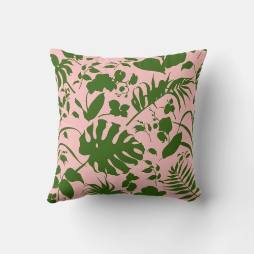 Tropical Pink Green Palm Leaves Outdoor pillow
