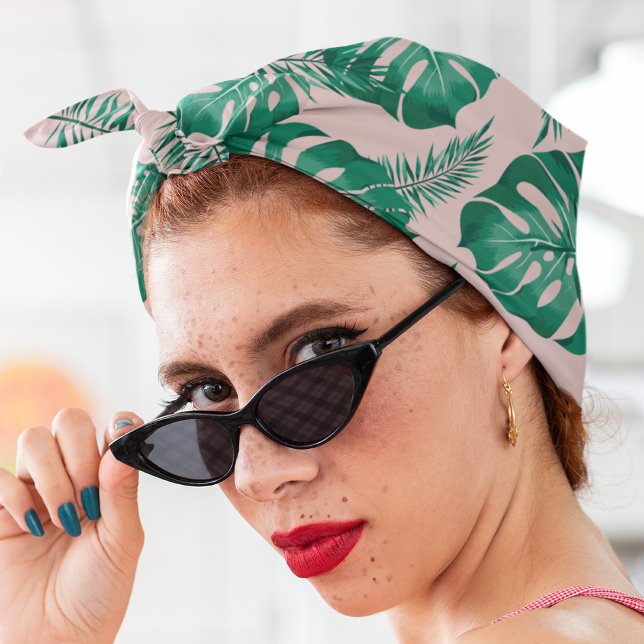 Tropical Pink & Green Palm Leaves Pattern & Name Bandana (Creator Uploaded)