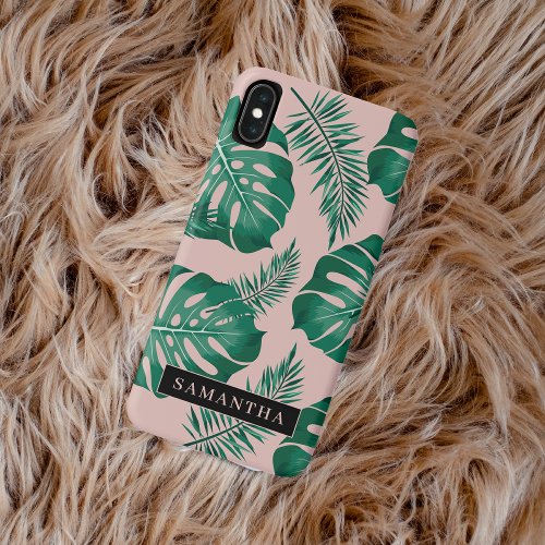 Tropical Pink  Green Palm Leaves Pattern  Name iPhone XS Max Case