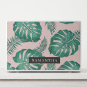 Tropical Pink & Green Palm Leaves Pattern & Name HP Laptop Skin (Front)