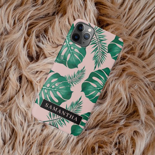 Tropical Pink  Green Palm Leaves Pattern  Name iPhone 11Pro Max Case
