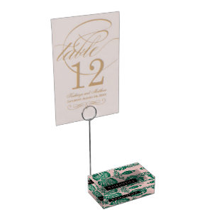Tropical Pink & Green Palm Leaves Pattern & Name Place Card Holder