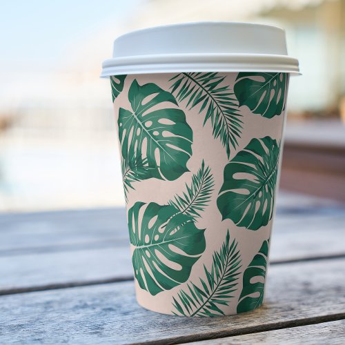 Tropical Pink  Green Palm Leaves Pattern  Paper Cups