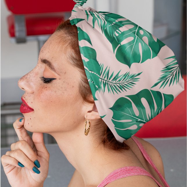 Tropical Pink & Green Palm Leaves Seamless Pattern Bandana (Creator Uploaded)