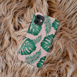 Tropical Pink & Green Palm Leaves Seamless Pattern iPhone 11 Case