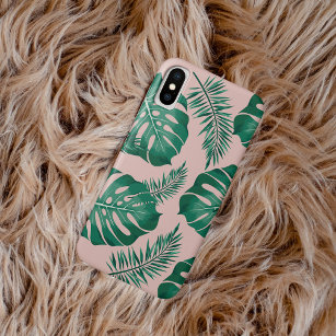 Tropical Pink & Green Palm Leaves Seamless Pattern iPhone XS Case