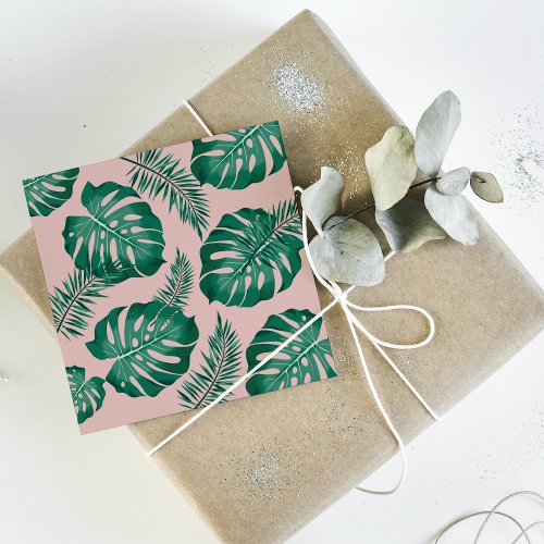 Tropical Pink  Green Palm Leaves Seamless Pattern Favor Tags
