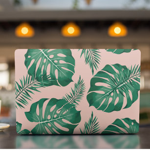 Tropical Pink & Green Palm Leaves Seamless Pattern HP Laptop Skin