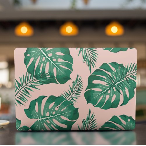 Tropical Pink  Green Palm Leaves Seamless Pattern HP Laptop Skin