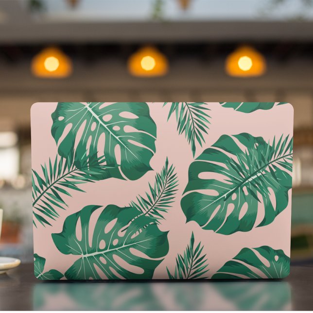Tropical Pink & Green Palm Leaves Seamless Pattern HP Laptop Skin (Creator Uploaded)