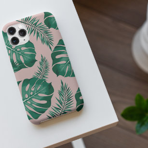 Tropical Pink & Green Palm Leaves Seamless Pattern iPhone 11Pro Max Case