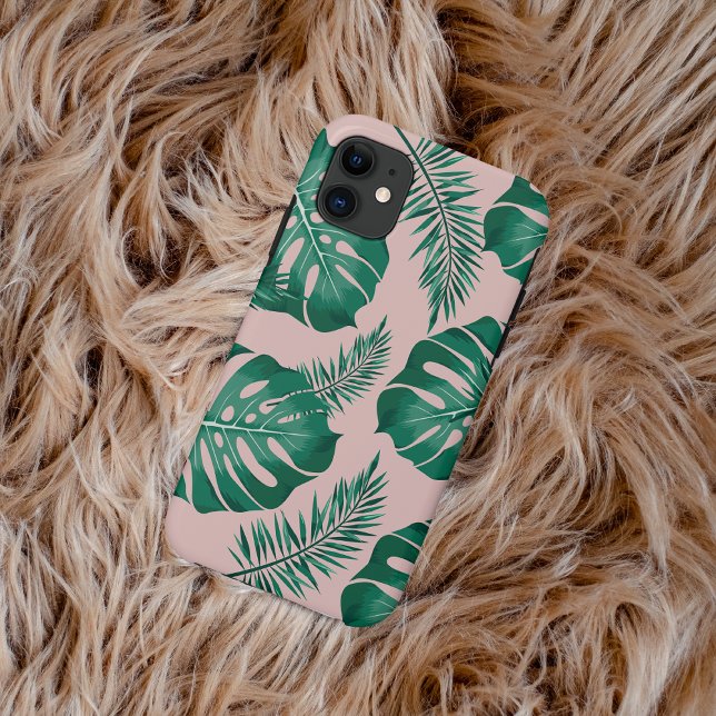 Tropical Pink & Green Palm Leaves Seamless Pattern Iphone Case (Creator Uploaded)