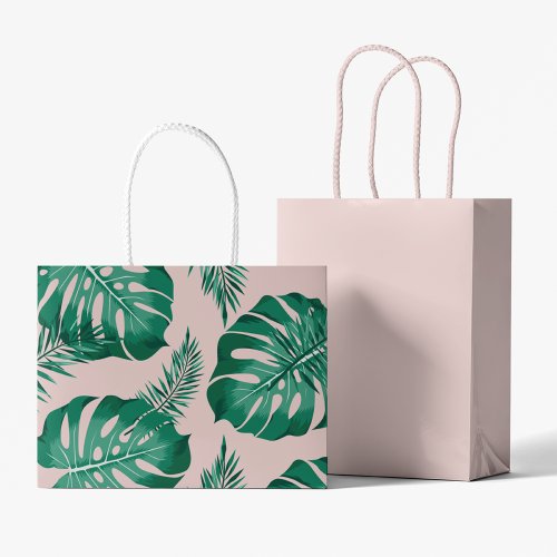 Tropical Pink  Green Palm Leaves Seamless Pattern Large Gift Bag