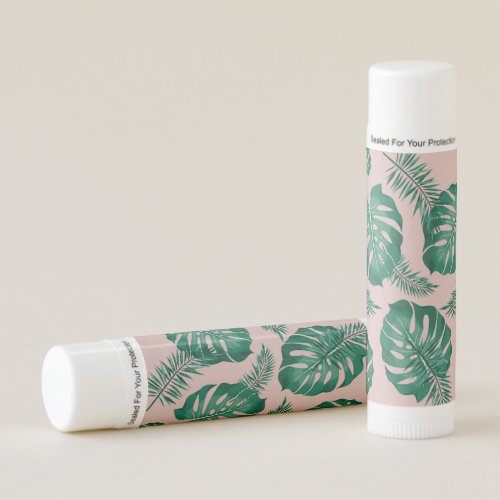 Tropical Pink  Green Palm Leaves Seamless Pattern Lip Balm