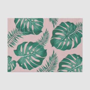 Tropical Pink & Green Palm Leaves Seamless Pattern Tissue Paper