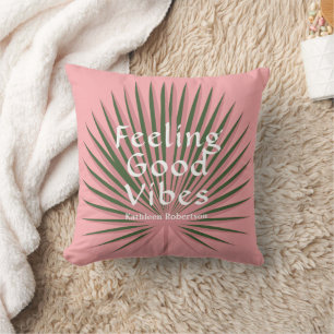 Tropical Pink Green Palm Throw Pillow