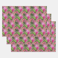 Tropical Green Leaves Pink Orange Flowers Wrapping Paper Sheets, Zazzle