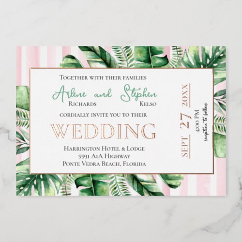 Tropical Pink  Green Wedding Foil Invitation