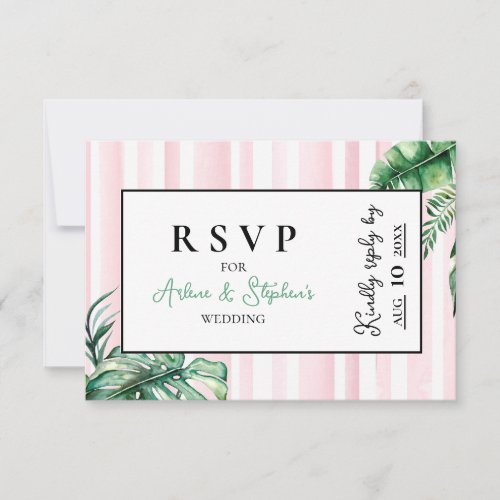 Tropical Pink  Green Wedding RSVP Card