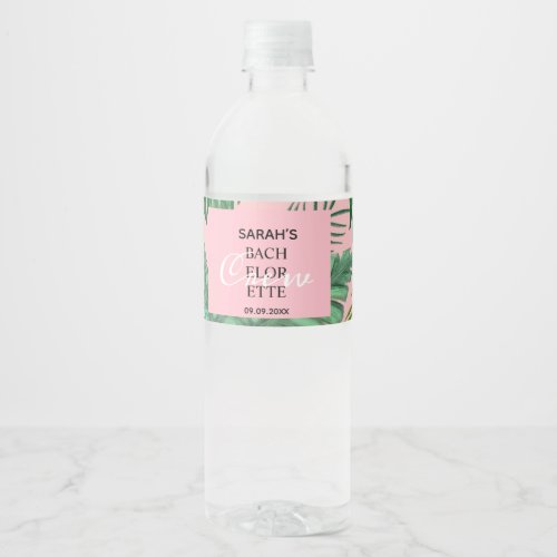 Tropical Pink Greenery Bachelorette Party Favor  Water Bottle Label
