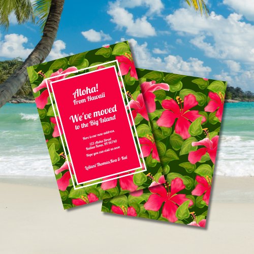 Tropical Pink Hawaiian Hibiscus Aloha Weve Moved Announcement