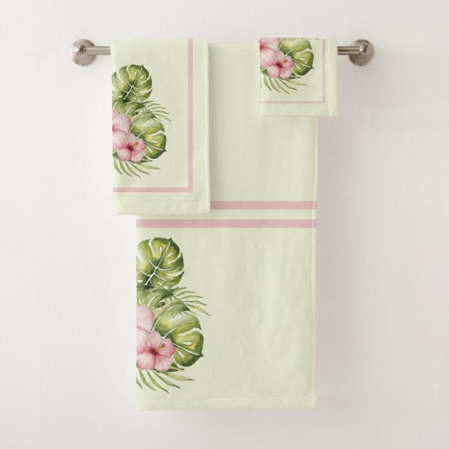 Tropical Pink Hibiscus Bath Towel Set (Insitu)