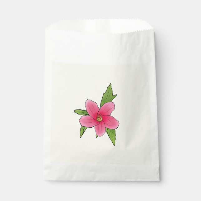 Tropical Pink Hibiscus Birthday Party Favor Bags (Front)