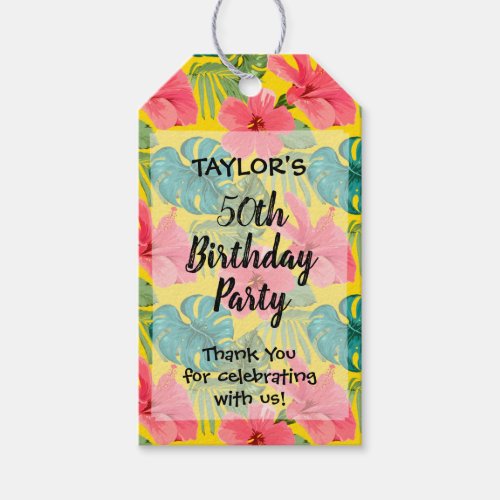 Tropical Pink Hibiscus Birthday Party Thank You Gift Tags