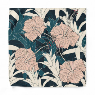 Tropical pink hibiscus, dark background bandana