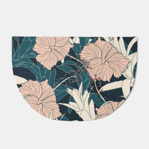 Tropical pink hibiscus, dark background doormat