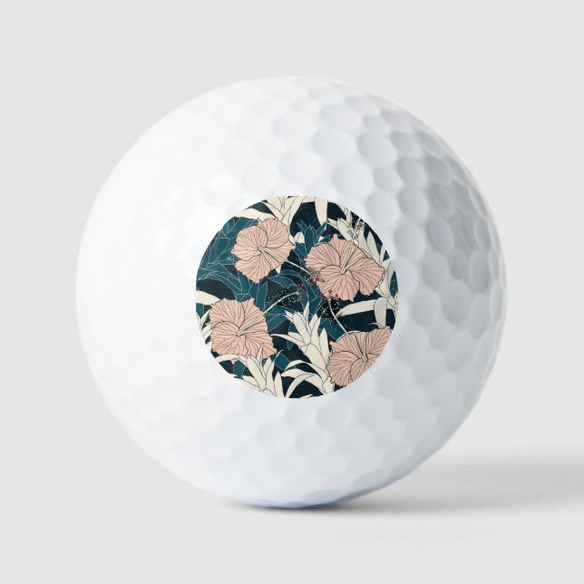 Tropical pink hibiscus, dark background golf balls (Front)