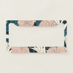 Tropical pink hibiscus, dark background license plate frame