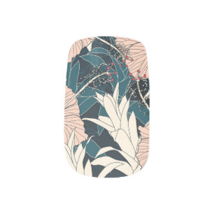 Tropical pink hibiscus, dark background minx nail art