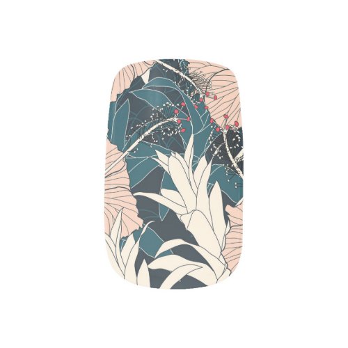 Tropical pink hibiscus dark background minx nail art