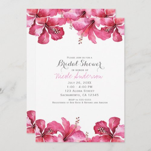 Tropical Pink Hibiscus Floral Hawaiian Invitations