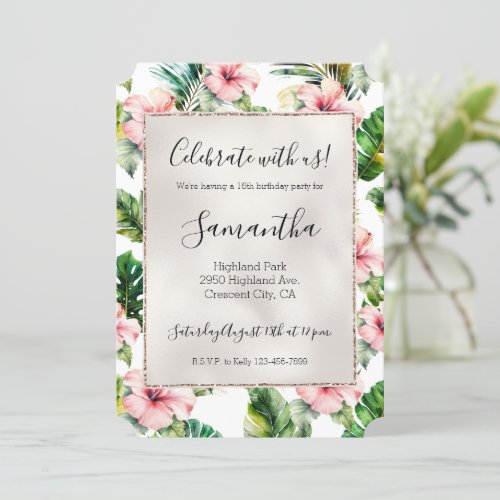 Tropical Pink Hibiscus Floral Invitation