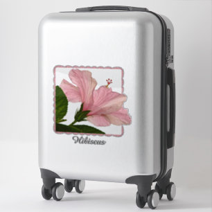 Tropical Pink Hibiscus Floral Photography Name Sticker