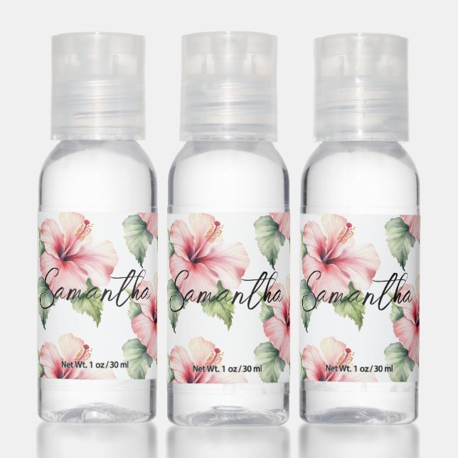 Tropical Pink Hibiscus Floral Wedding  Hand Sanitizer (Set)