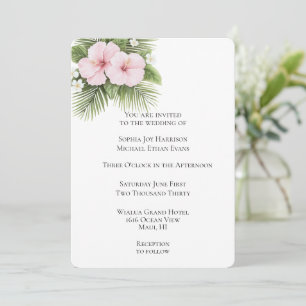 Tropical Pink Hibiscus Floral Wedding Invitation