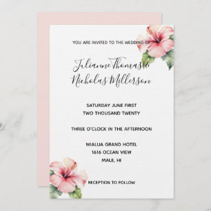 Tropical Pink Hibiscus Floral Wedding Invitation
