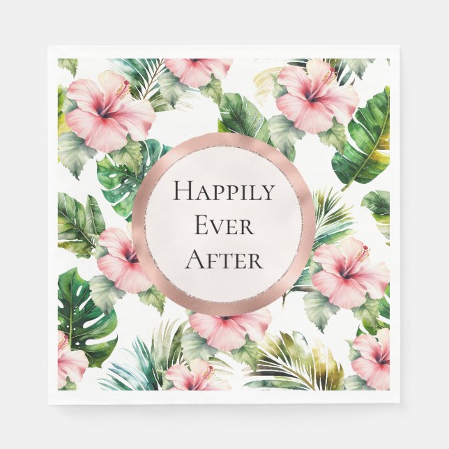 Tropical Pink Hibiscus Floral Wedding Napkins (Front)
