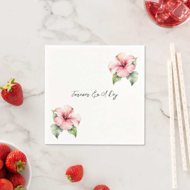 Tropical Pink Hibiscus Floral Wedding  Napkins (Insitu)